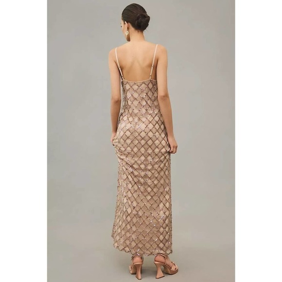 NWD Anthropologie Let Me Be Checked Shine Embellished Dress Size L Mauve - Picture 2 of 16